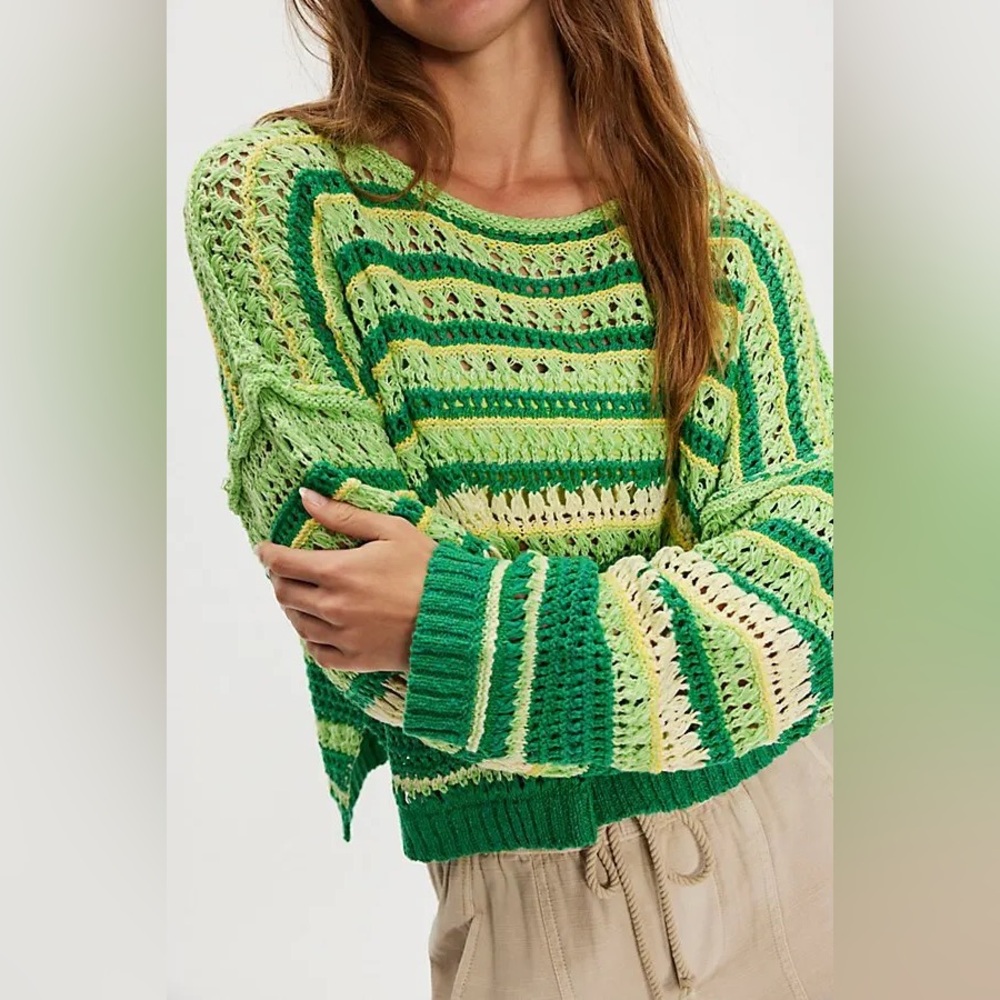 Free People Green and Yellow Striped Sweater - Picture 3 of 4